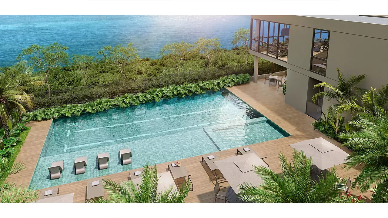 Vista aérea das piscinas