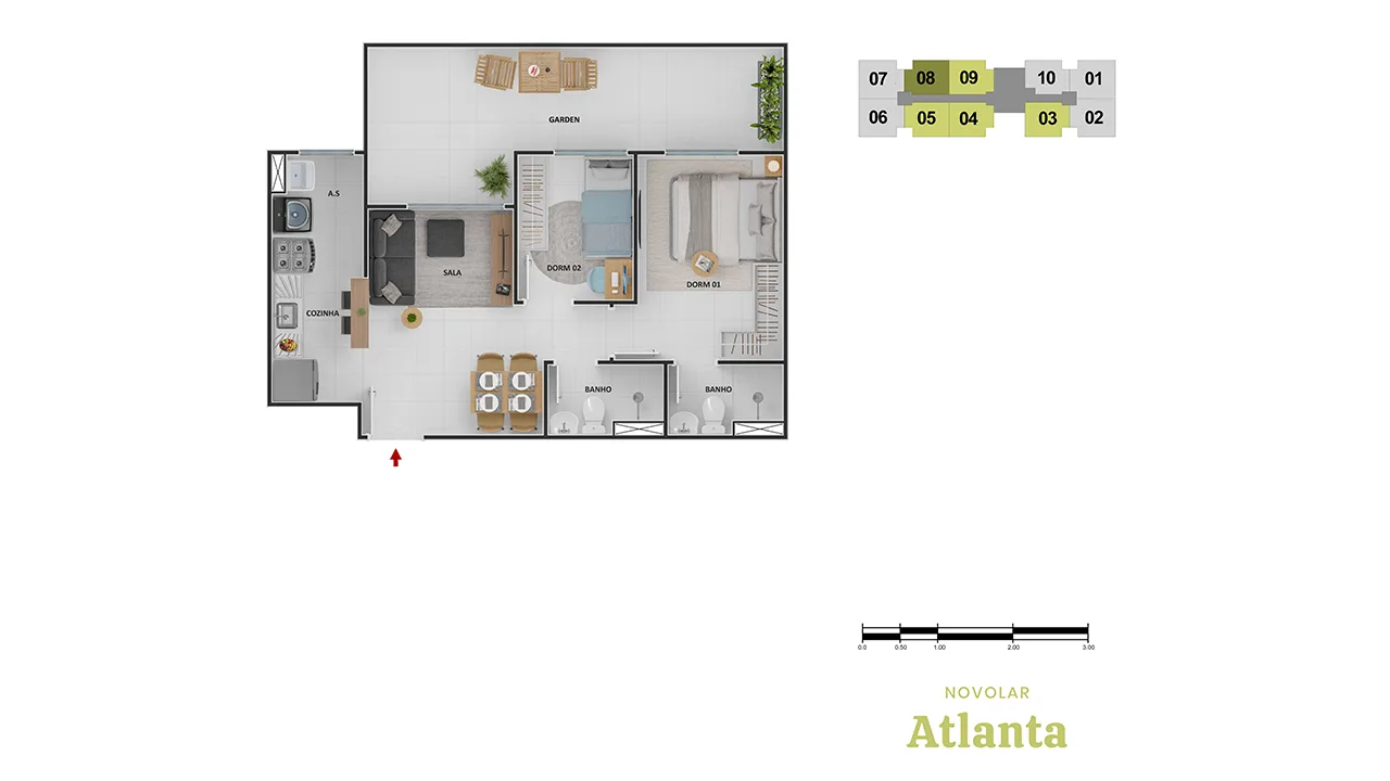 Planta Garden 2 quartos Novo Lar Atlanta Campo Grande