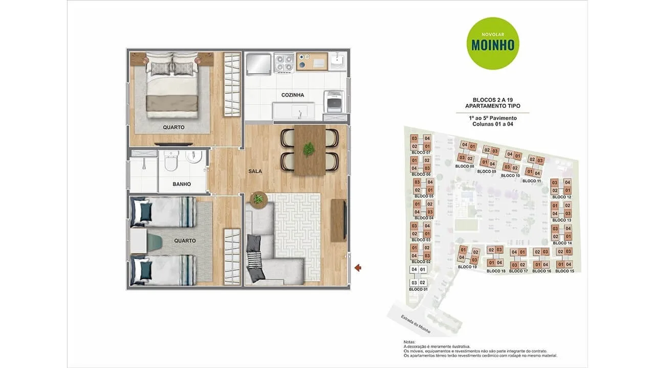 Planta 2 quartos 44 m² Novo Lar Moinho Campo Grande
