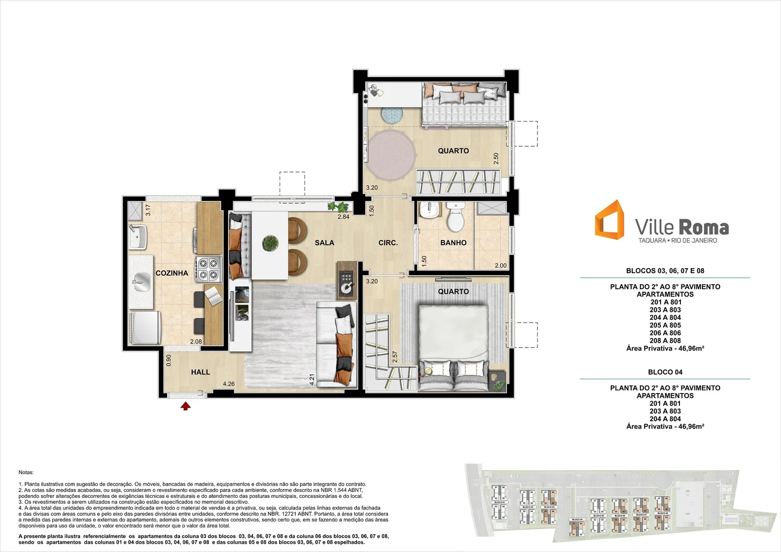 Planta 2 quartos com vaga Ville Roma