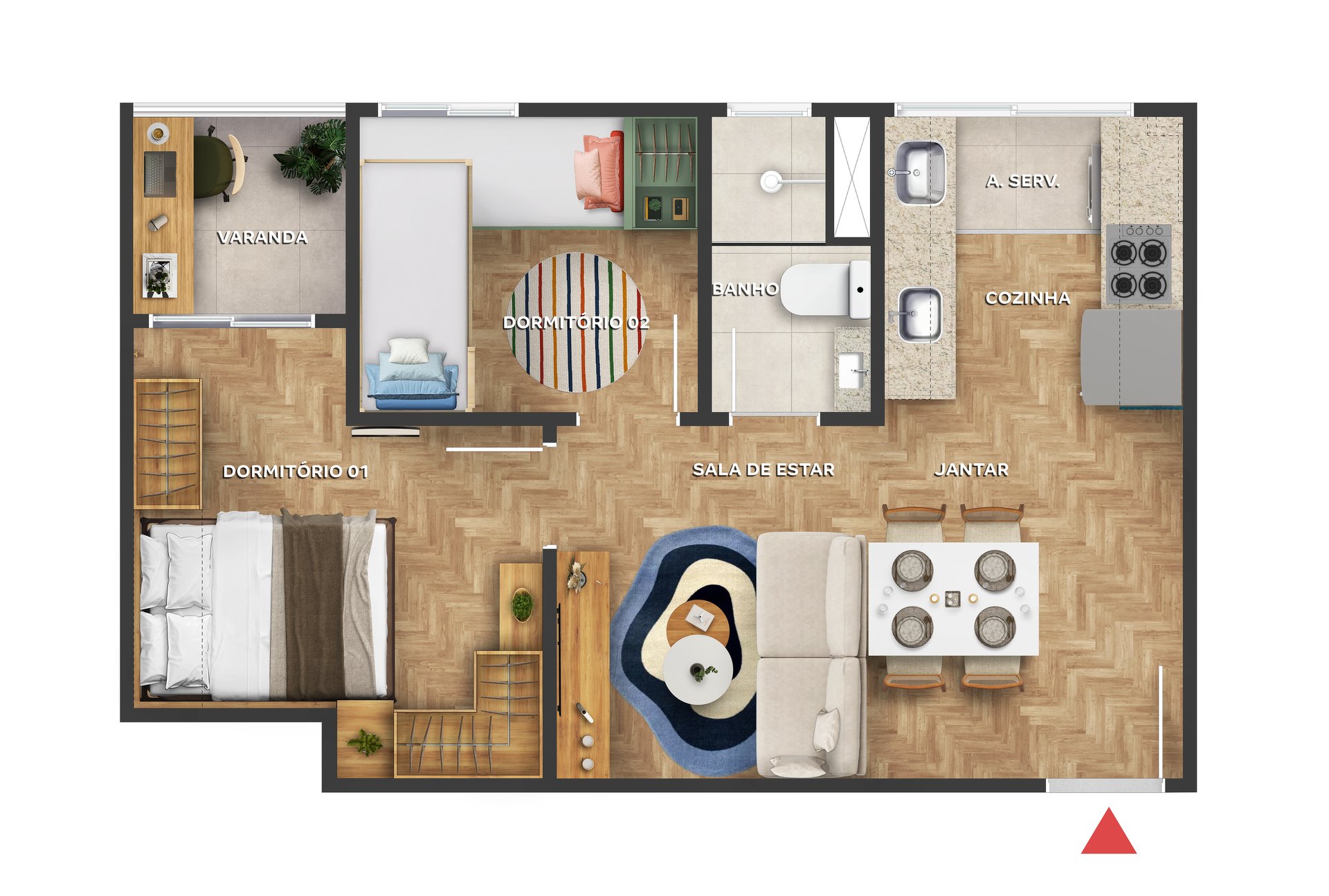Planta 2 quartos com varanda