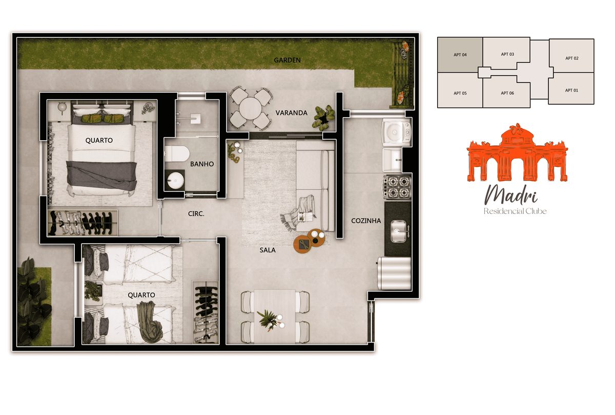 Planta Padrão B - Final 03, 06 - 43,63 m²
