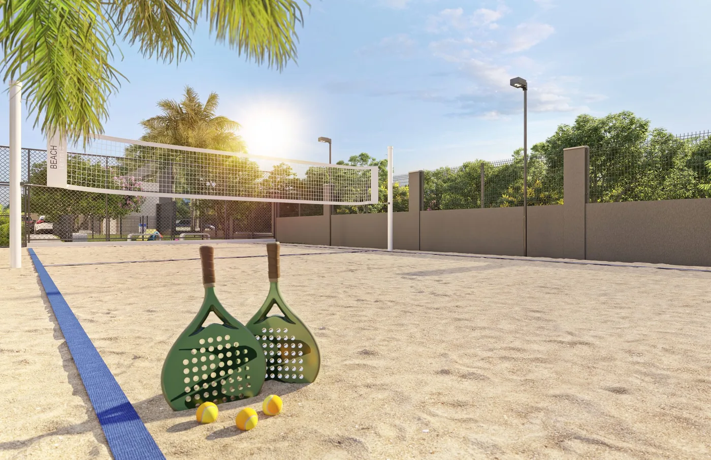 Quadra de beach tennis do Park Village
